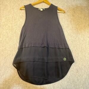 Michael Kors Womens Black Layered Mixed Media Sleeveless Top Gold MK Logo XS